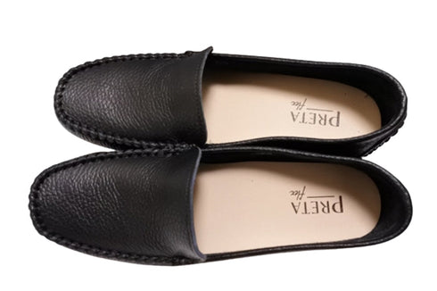 【PRETA flex P1101 ブラック】本革レザープレーンモカシンシューズ